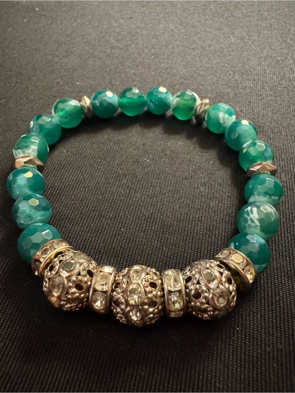Faceted Chrysoprase Sterling Silver CZ Stretch Bracelet Green Gemstone